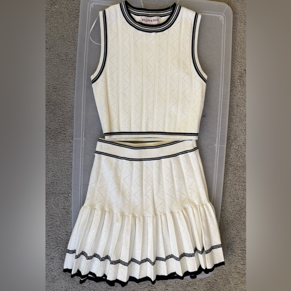 Cream and Black Knit Skirt Set
